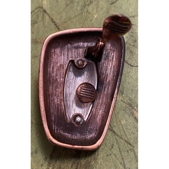 Runway Vintage Monet Copper & Silver Clip On Earrings Signed Statement Jewelry - Picture 4 of 7